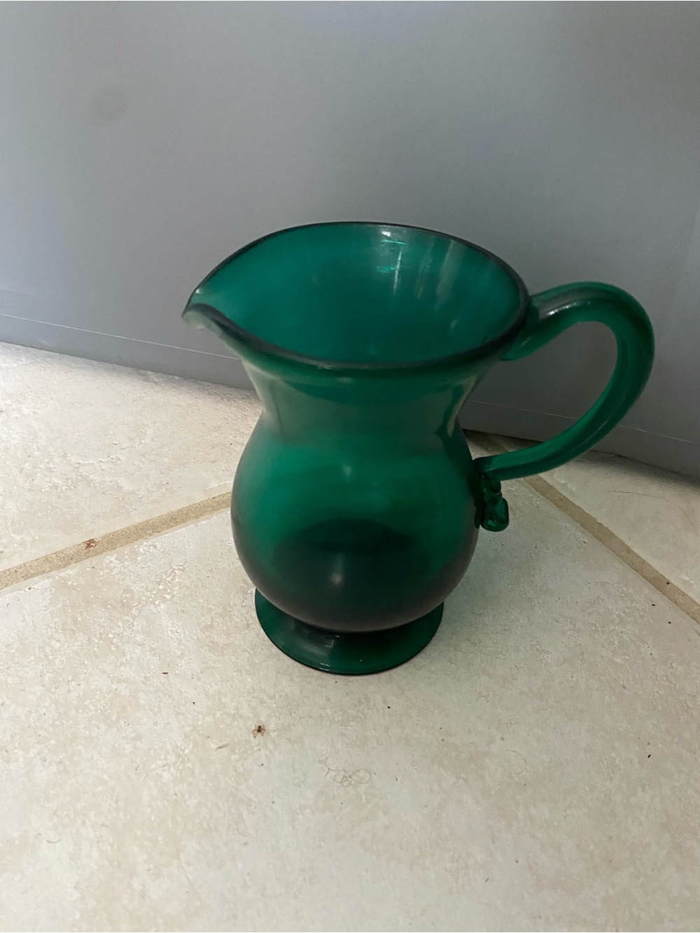 Vintage Hand Blown Green Glass Cream Pitcher - Picture 3 of 6